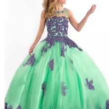 Новое поступление г. Праздничное платье для девочки платье фиолетовое и зеленое вечернее платье аппликация длина до пола платье с цветочным узором для девочек