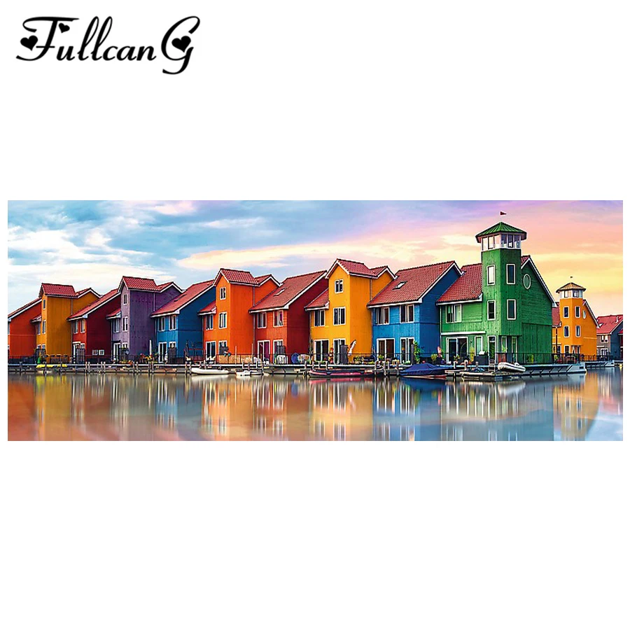 

FULLCANG full square/round drill diy diamond painting "seaside house" 5d mosaic embroidery sale cross stitch set arts FC185