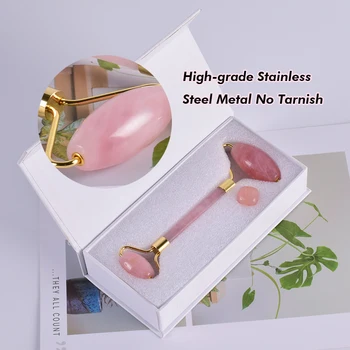 

High-grade Metal Facial Massage Roller Natural Rose Quartz Jade Roller Slimming Anti Wrinkle Cellulite Beauty Crystal Stone Tool
