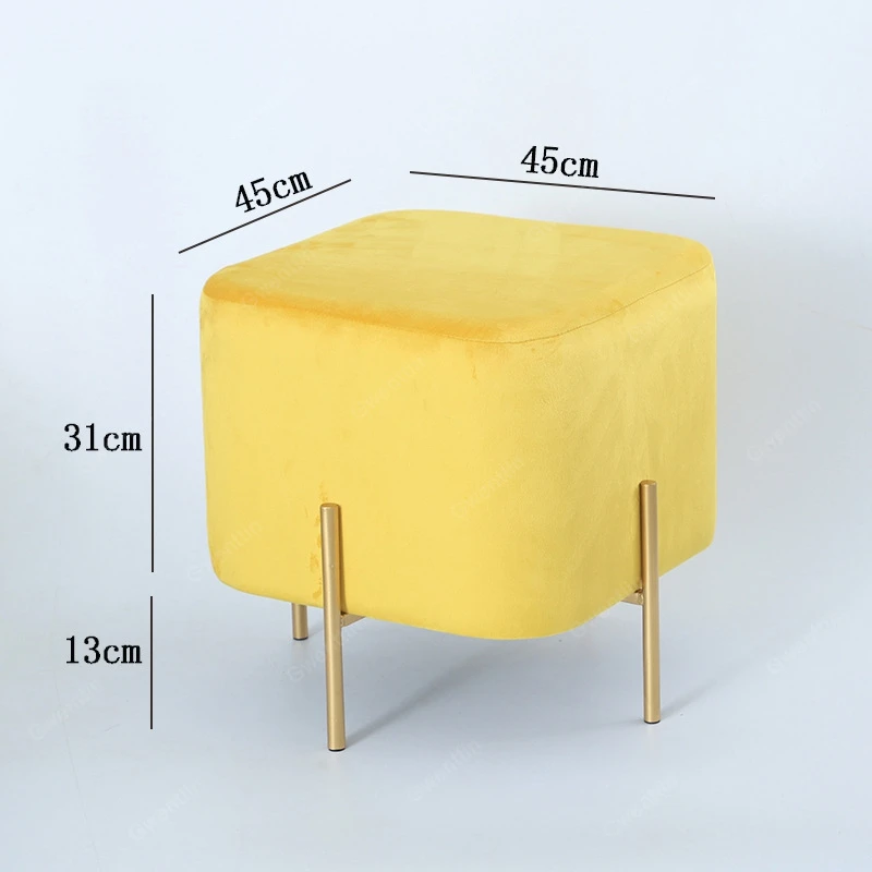 Нордический квадратный тканевый металлический табурет золотые маленькие табуреты современный табурет для ног обувь магазин спальня скамейка обеденные стулья туалетный диван пуфик - Цвет: Yellow Big
