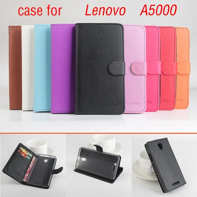 

For Lenovo A5000 Litchi Grain Leather Case Cover for Lenovo A5000 Luxury Phone Cases with Wallet Stand Card