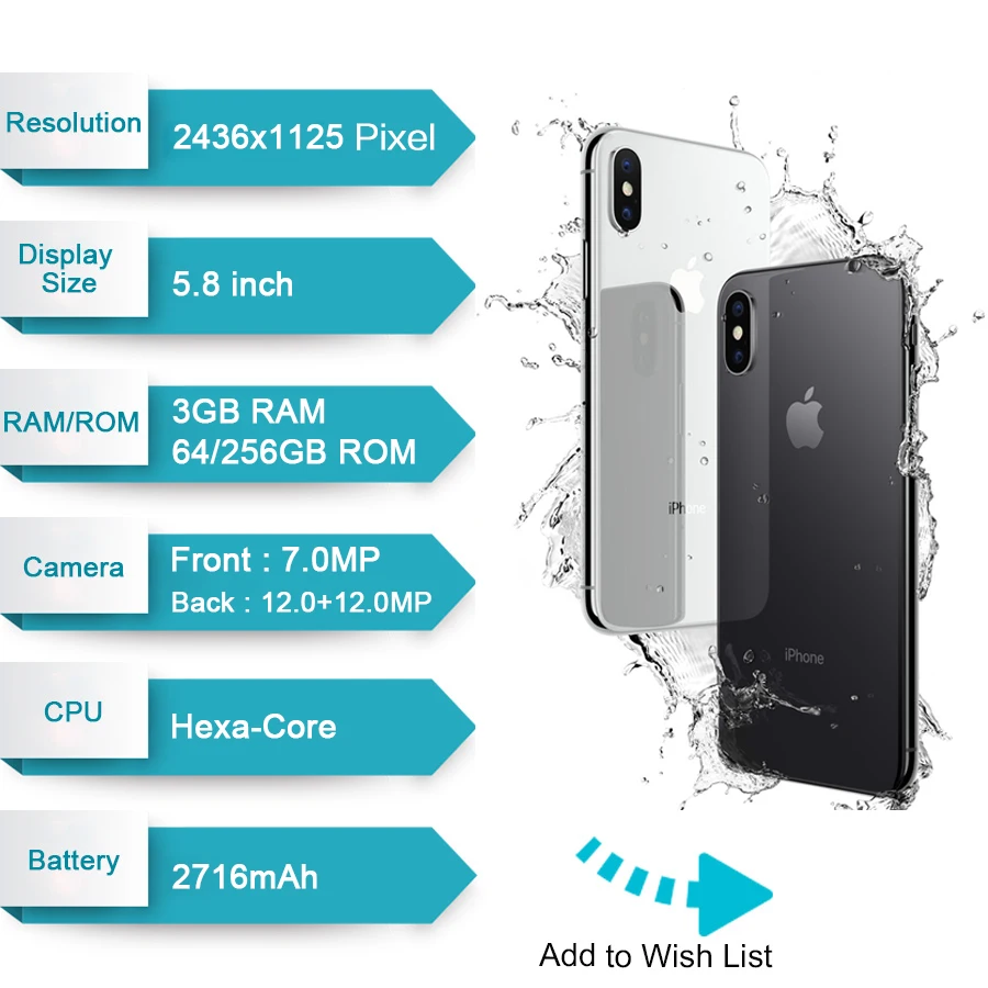 Original Apple iPhone X Face ID 5.8 inch 3GB RAM 64GB/256GB ROM Hexa Core iOS A11 12MP Dual Back Camera 4G LTE Unlock iphonex Original Apple iPhone X Face ID 5.8 inch 3GB RAM 64GB/256GB ROM Hexa Core iOS A11 12MP Dual Back Camera 4G LTE Unlock iphonex