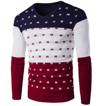 

AIRGRACIAS Sweater Men 2018 New Fashion Pullover Sweater Male V-Neck Print Slim Fit Knitting Mens Sweaters Man Pullover Men XXL