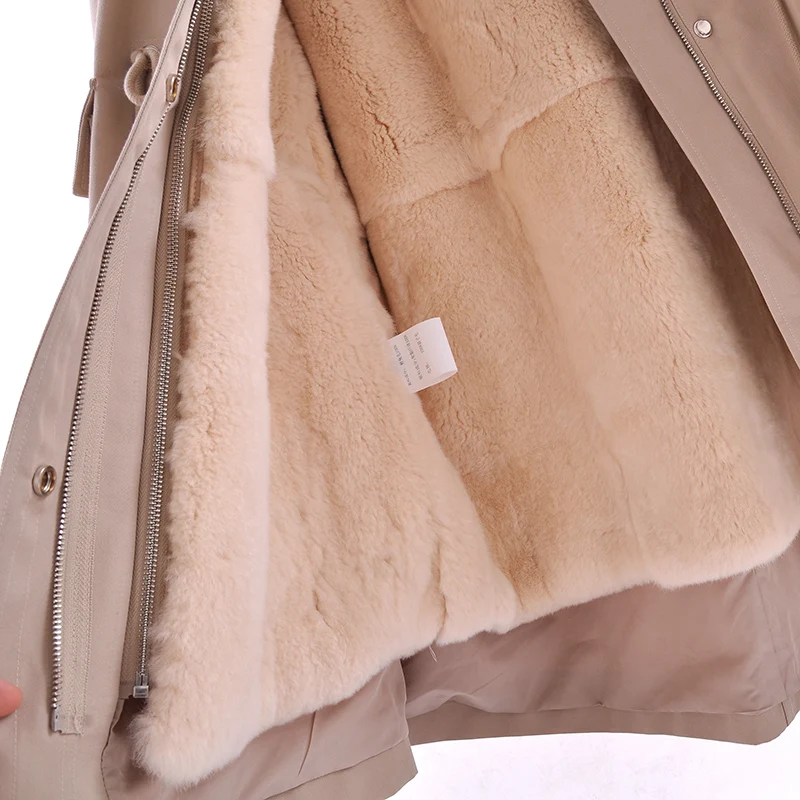 Excellent 2019 Fur Parka Real Rex Rabbit Fur Lining Removable With Big Raccoon Fur Hooded Long Sleeve 2