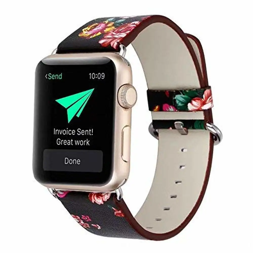 Кожаный сменный ремешок для iWatch Series 5 4 3 2 1 с цветочным дизайном наручный браслет