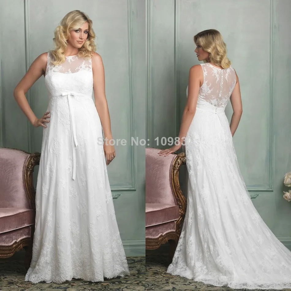 2014 White Sleeveless Tank Top Floor Length Elegant Lace Plus Size Beach Casual Wedding Dress In