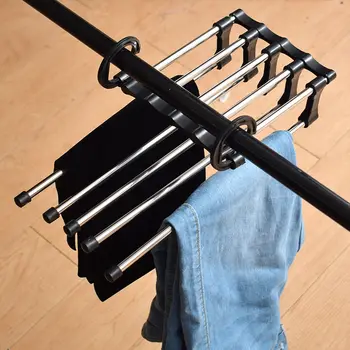 

1Pcs Magic Trousers Pants Hanger Multifunction Retractable Closet 5 in 1 Practical and Convenient Home Bathroom Cloth Supplies