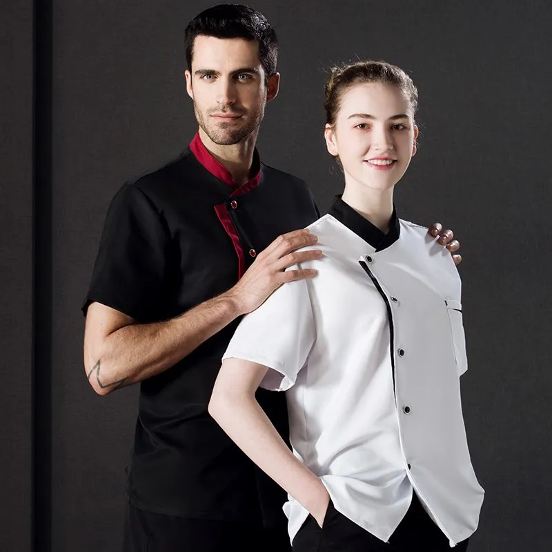 

2024 Summer New Fashion Short Sleeve White Chef Jacket Restaurant Men and Women Cook Clothing Hotel Cheap Work Uniform Wholesale