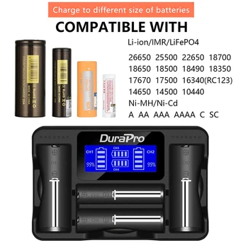 

Durapro 4-Ports LCD USB Charger Universal for A AA AAA 18650 18490 18350 17670 17500 16340 RCR123 14500 10440 Li-ion Battery