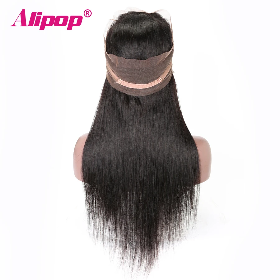 

360 Lace Frontal Closure Brazilian Straight Hair Pre Plucked 10-24 Inch Remy Human Hair Free Middle Part 360 lace Closure ALIPOP