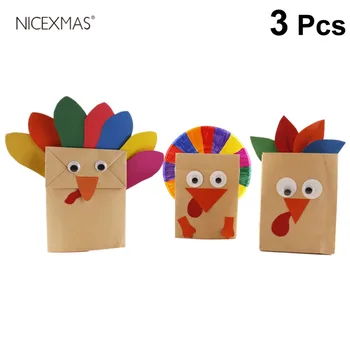 

3PCS Thanksgiving DIY Crafting Accessories Materials Set Handmade Turkey Paper Bag Kids Educational Toys