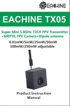 Eachine TX05 0,01/5/25/50/100/250 мВт переключаемый w/OSD AIO 5,8G 72CH VTX 600TVL NTSC Мини FPV Камера для дрона с дистанционным управлением