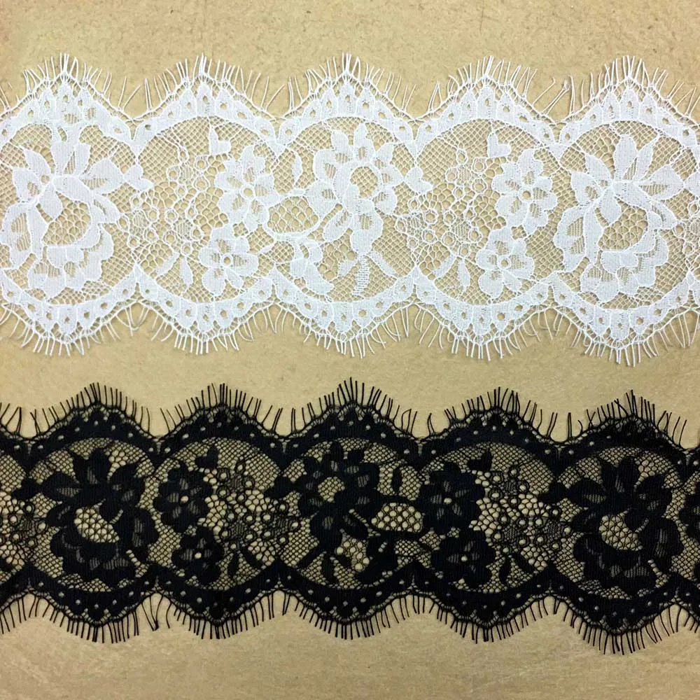 2pcs 9.5cm*300cm Eyelash Lace Fabric Trim DIY Wedding Decoration Black
