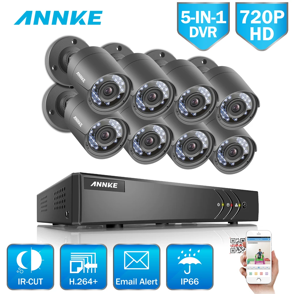 Vente ANNKE 8CH Système de Caméra de Sécurité 720 p 5IN1 DVR Réorganiser 8 pcs HD 720 p Extérieure CCTV Caméra Vidéo de Surveillance système 1 tb Disque Dur