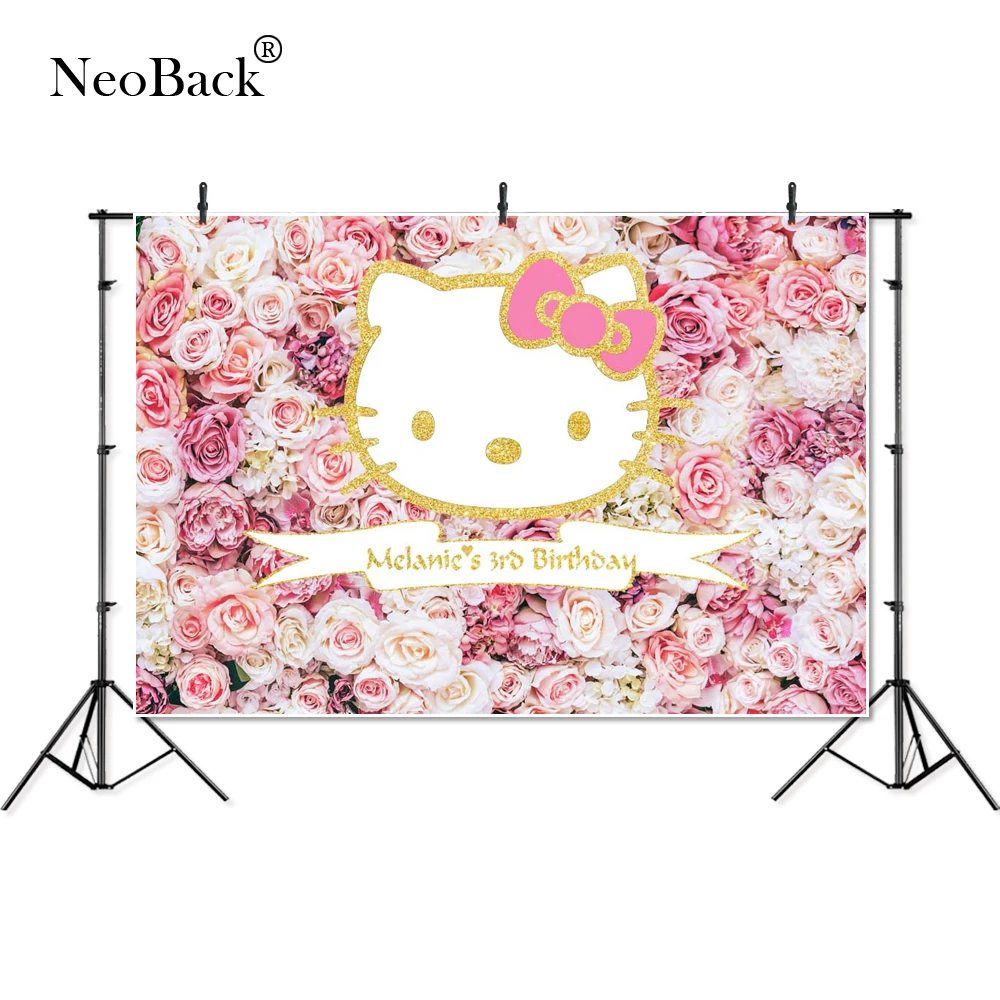 Colorwonder фото фон розовый белый фиолетовый цветы 7x5ft мультфильм шаблон hello kitty фон для детей, чтобы настроить имя