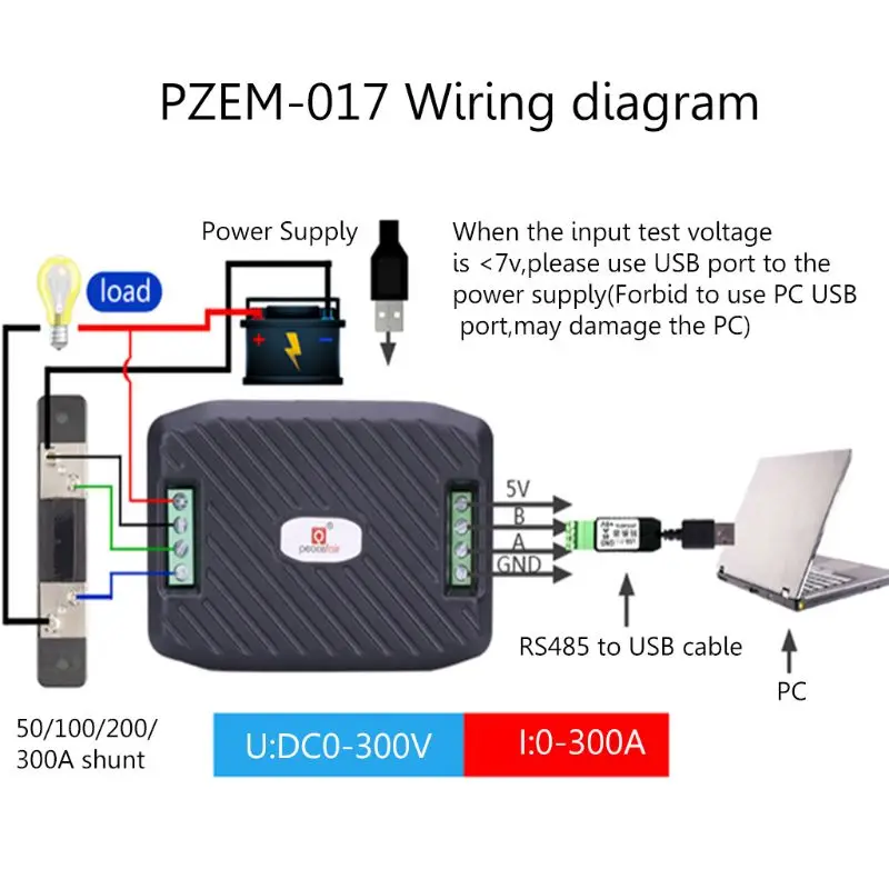 PZEM-017 DC блок связи RS485 интерфейс Modbus 0-300V 300A шунта usb-кабель до середины голени