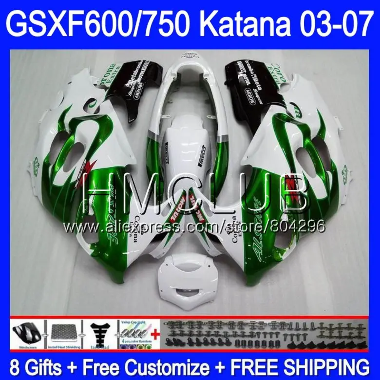 

Green CORONA Bodys For SUZUKI KATANA GSXF600 2003 2004 2005 2006 2007 8HM.23 GSX600F GSXF 600 750 GSXF750 03 04 05 06 07 Fairing