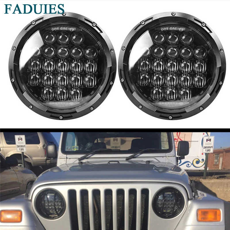 FADUIES 2psc BlackChrome 7 inch 5D LED Headlight Round H4 HiLo Beam Headlamp with DRL For Jeep Wrangler 2007-2016 Hummer H1&H2 (3)