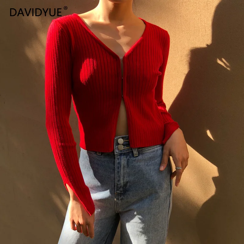 Skup Czarny sweter dziergany kobiety V Neck Sexy śliczne dzianiny sweter w stylu crop kobiety Cardigans koreański styl Streetwear odzież 2019