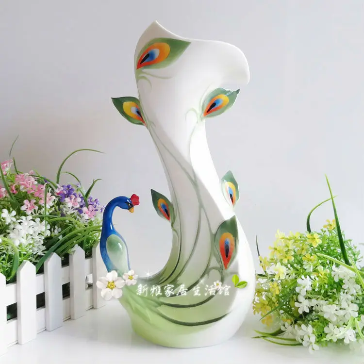 

ceramic creative Peacock flowers vase pot home decor crafts room wedding decorations handicraft porcelain figurines