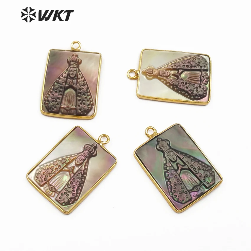 

WT-JP082 Best selling Wholesale Natural Shell Pendant Rectangular Gold Border King Religious Pattern Pendant for making necklace