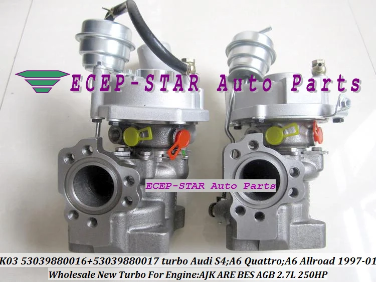 Бесплатная доставка турбокомпрессор Twin Turbo K03 53039700016 53039700017 078145701R для AUDI S4 A6 1997-01 AJK