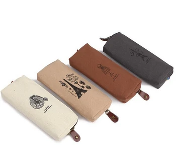

1pcs 4 Colors Zipper Cosmetic Bag Casual Portable Casual Case Pouch For Women Unisex Canvas Printing Vintage Pencil Bags