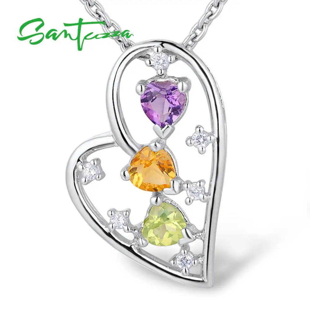 

SANTUZZA Silver Necklaces Pendants For Women Love Heart Pendant fit for Necklace 925 Sterling Silver Slide Necklaces Pendant