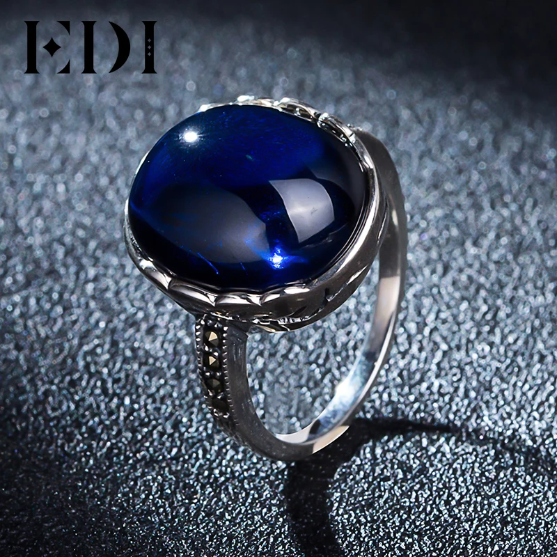 

EDI Simulated Sapphire Jewelry for Women 925 Sterling Silver Oval Cut Luxury Ring