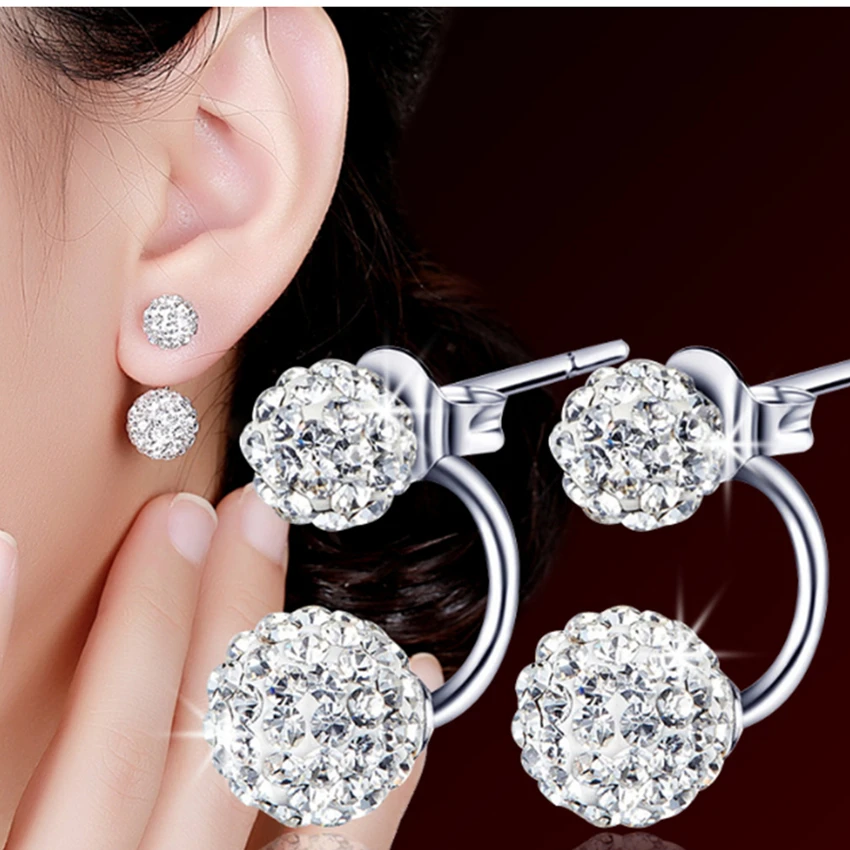 Կանացի շքեղ Shambhala Crystal Ball Stud Ականջօղեր Նորաձև արծաթե զարդեր զարդեր խառնաշփոթ Princess Stud Stud Ականջօղեր 2017 Նոր