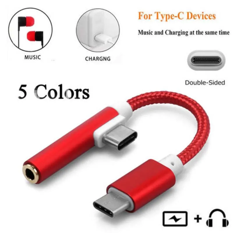 

2 In 1 Type-C 3.5mm Headphone USB-C Jack Adapter Convertor Audio Charger Cable for Letv xiaomi 6 phone LeEco Le 2 pro Max2