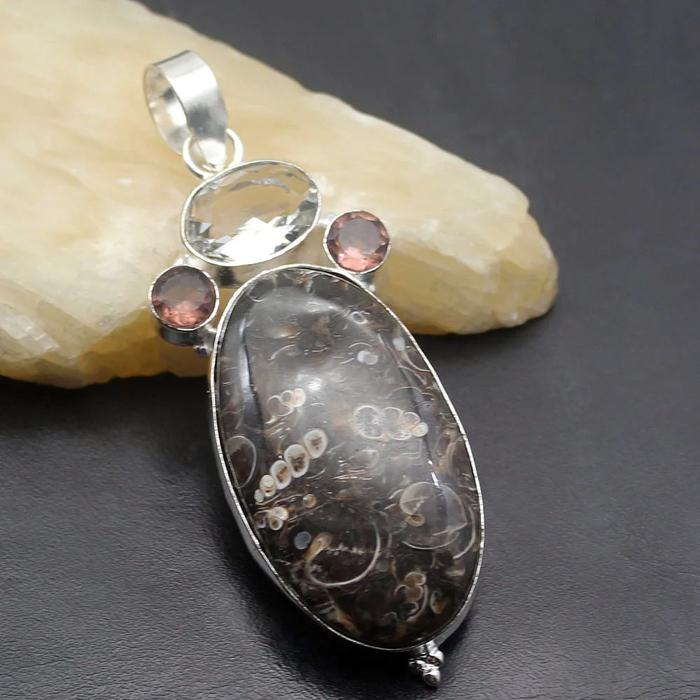 

Natural Sea Sediment Multi Stone 925 Sterling Silver Fashion Jewelry Charms Necklaces Pendant 72mm H143