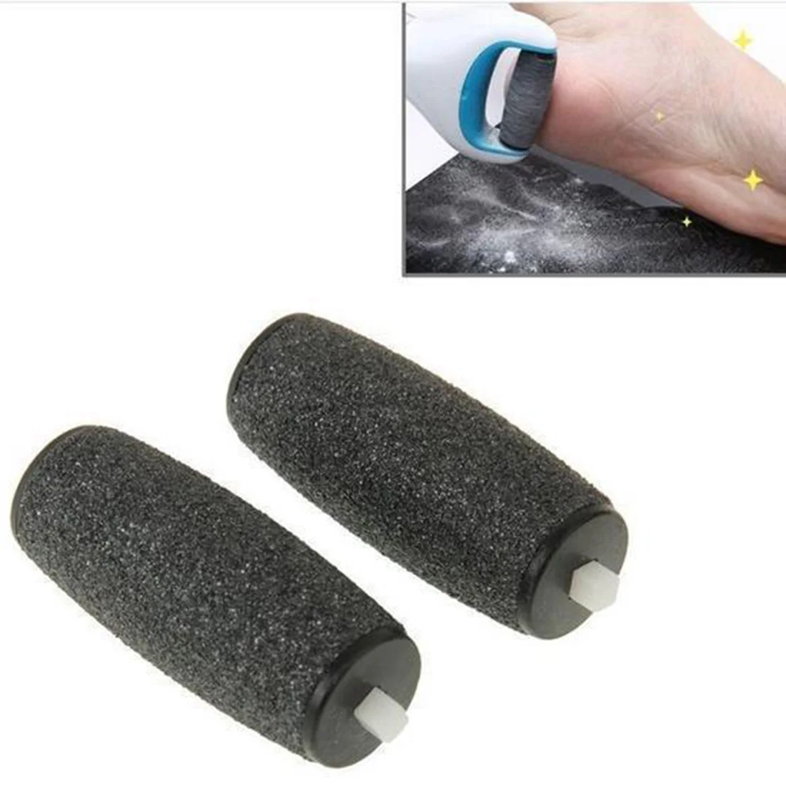 

New 2pcs Sandblast Replacement Roller Heads Electric Foot File Dead Skin Callus Remover Grind Velvet Smooth Pedicure Machine