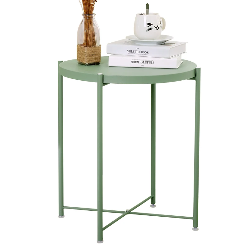 Metal Small Coffee Table, Wrought Iron Round Tray, Folding Side Table Tea Table