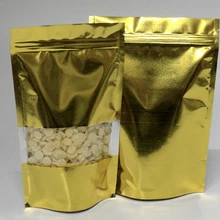 Золотая алюминиевая фольга с застежкой с прозрачным окном, пластиковый мешочек на молнии с возможностью повторного закрывания для пищевых пакетов