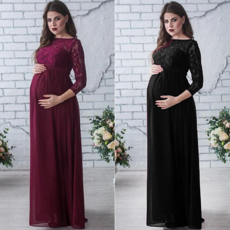 SMDPPWDBB Winter Maternity Lace Dresses Plus Size Pregnancy Dress Gown ...