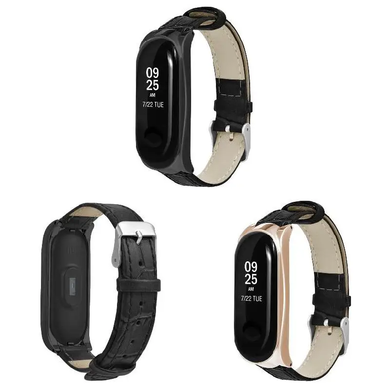 

Colorful Sport Leather Wrist Band Black Rose Gold Case Smart Watch band Replacement Watch Strap Belt Part for Xiaomi Band 3 LL@