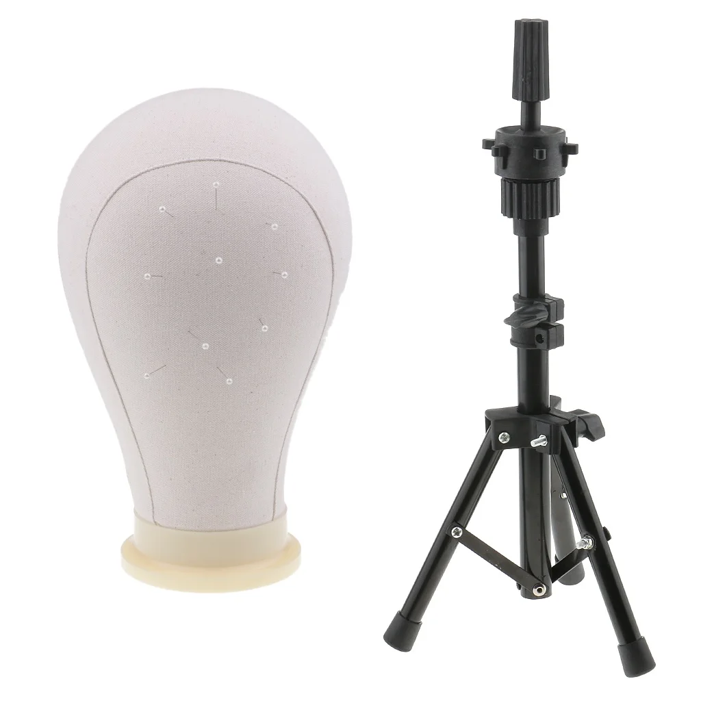 

23 in Canvas Mannequin Head Wigs Making Head Wis Stand for Wigs Hat Making Display Holder Tripod Stand