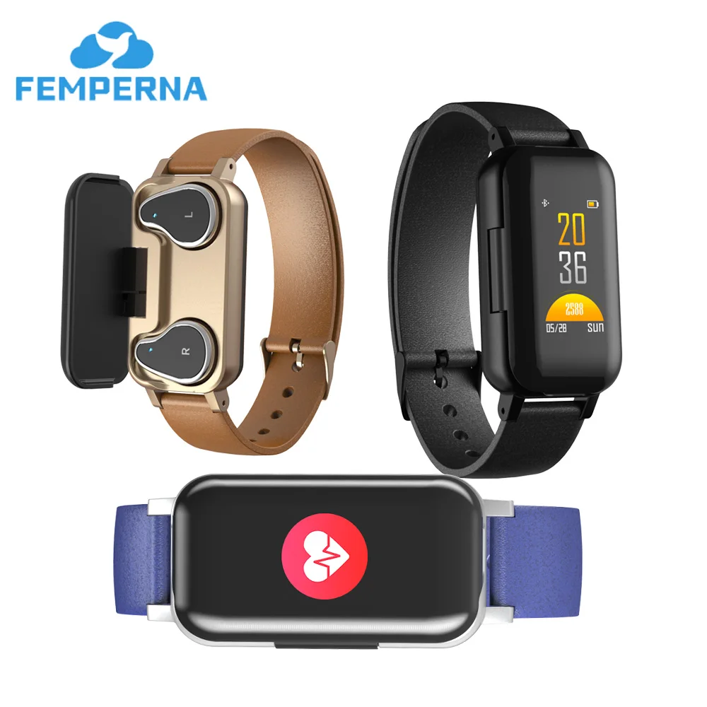 Femperna Bluetooth наушники 5 0 беспроводные TWS с монитором сердечного ритма Смарт часы