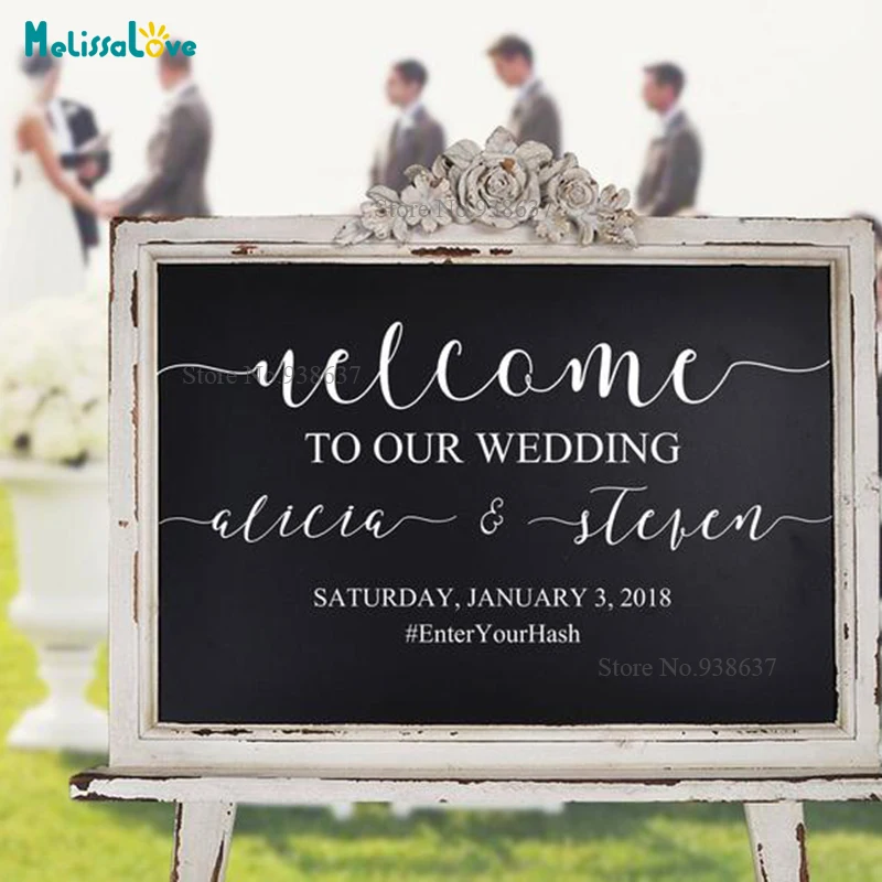 Custom Name And Date Hashtag Line Design Welcome To Our Wedding