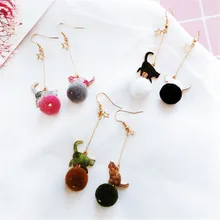 Хит, креативные милые женские серьги с цветным рисунком котенка, женские серьги, асимметричные Мультяшные серьги для девочек, подвески