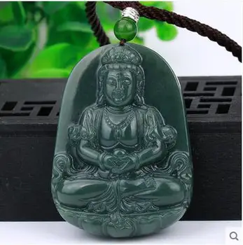 

Natural Green Jade Avalokitesvara Pendant Necklace Jewelry Gift Wholesale