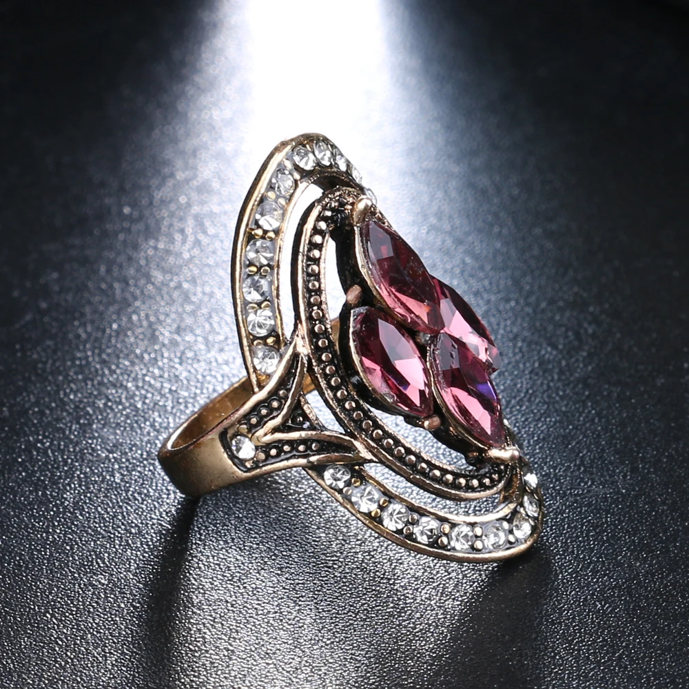 Kinel Fashion Purple Crystal Rings Bijoux Femme Antique Gold Mosaic Crystal Wedding Ring Vintage Jewelry New wedding rings finger rings fashion rings fashion ring crystal rings