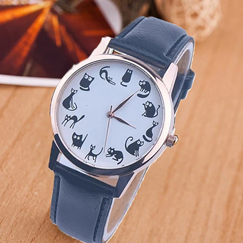 

Women Casual Cat Sun Pattern Dial Faux Leather Band Analog Quartz Wrist Watch