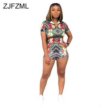

Floral Print Sexy 2 Piece Set Tracksuits Women Set Short Sleeve Turn-Down Collar Crop Tops + Bodycon Biker Shorts Summer Set