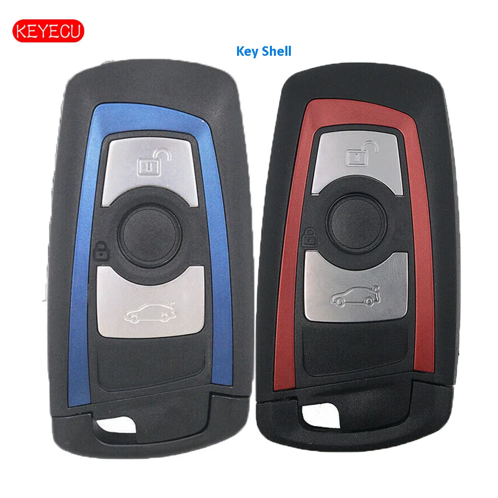 

Keyecu 10PCS Replacement Smart Remote Key Shell Case 3 Button for BMW YGOHUF5662 Uncut HU100R Red / Blue