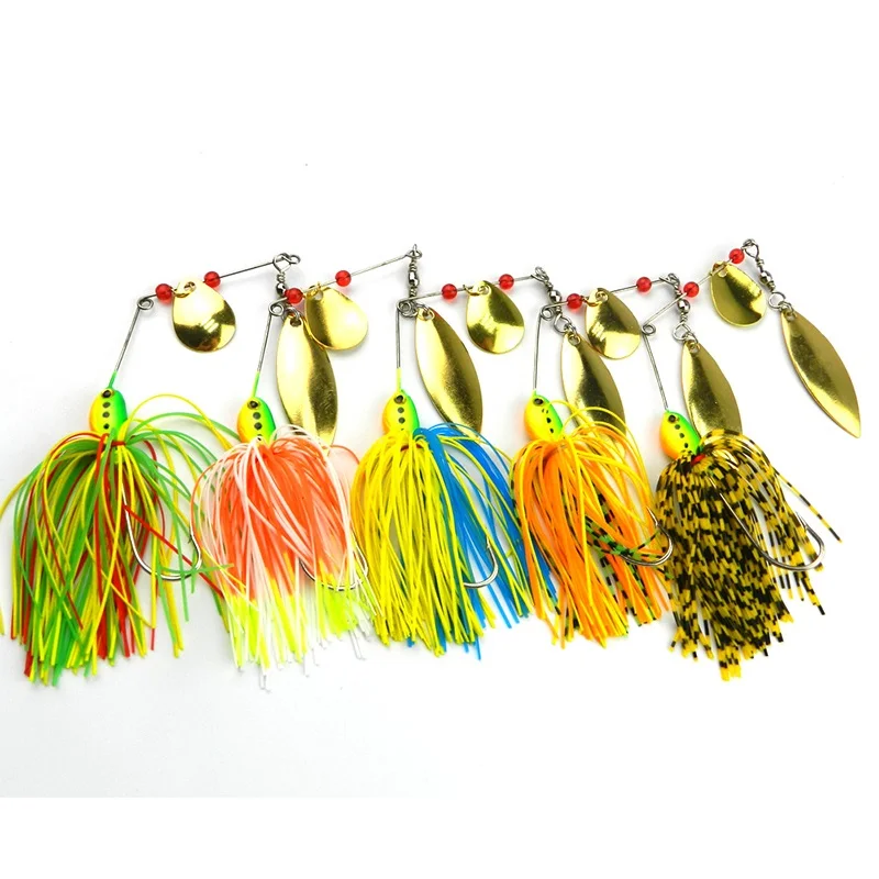 5Pcs Spinnerbait Metal Sequins Lures Silicone Skirt Jig Fishing Lure