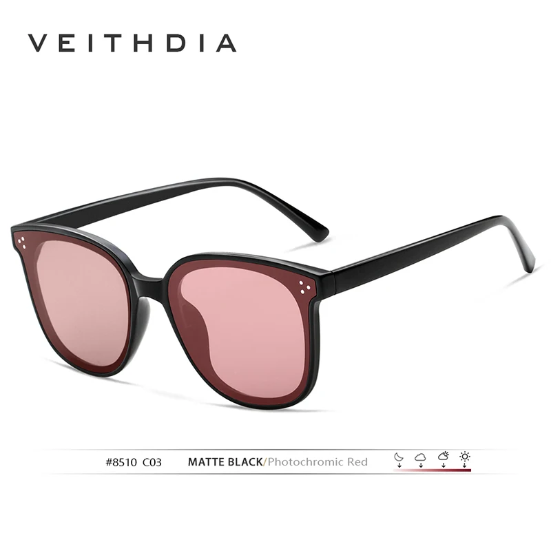 Солнцезащитные очки унисекс VEITHDIA, брендовые винтажные дизайнерские очки с поляризационными фотохромными стеклами, для мужчин и женщин, модель V8510 - Цвет линз: photochromic red