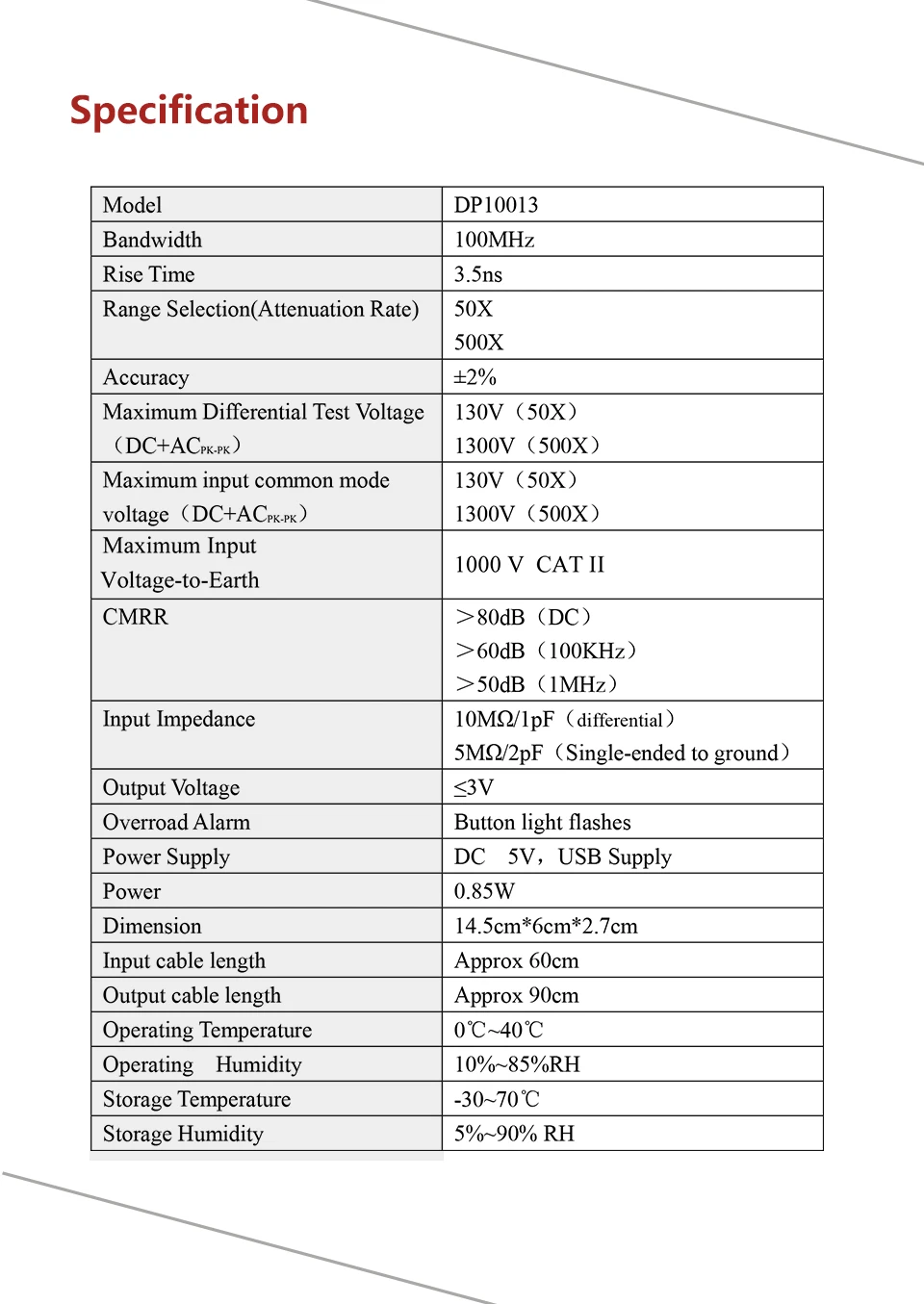 Micsig 1300 в 100 МГц высокое напряжение дифференциальный зонд комплект 3.5ns время подъема осциллограф зонд аксессуары 50X/500X скорость затухания