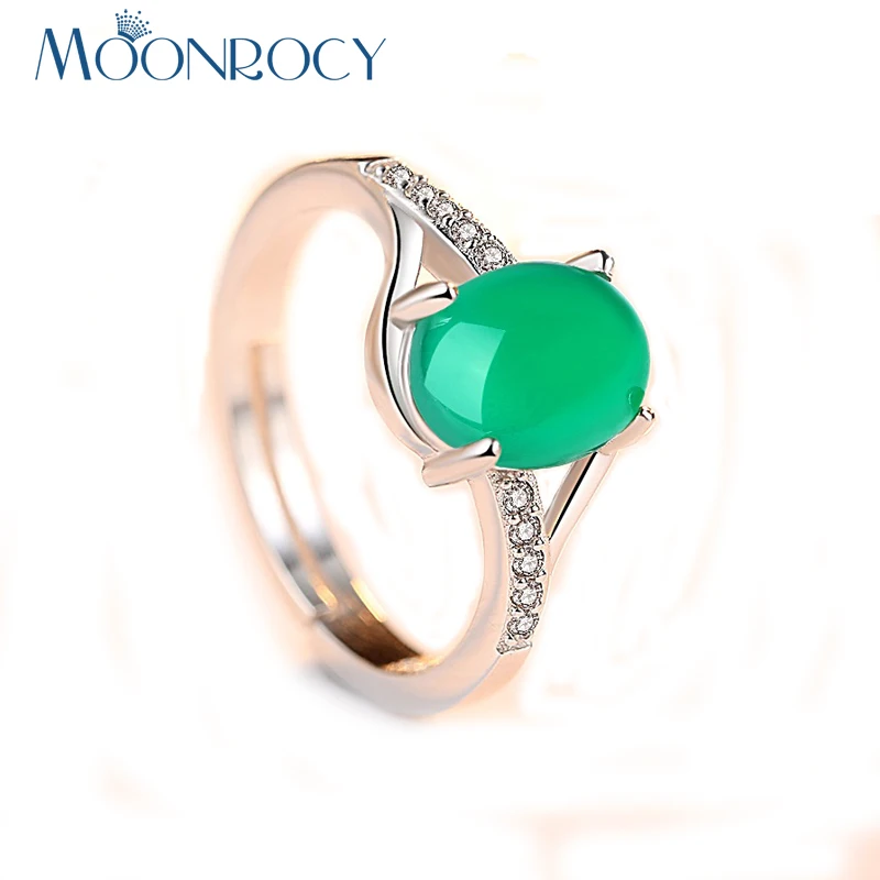 

MOONROCY Silver Color CZ Cubic Zirconia Red Green Opal Promise Wedding Engagement Ring for Women Girls Gift Drop Shipping